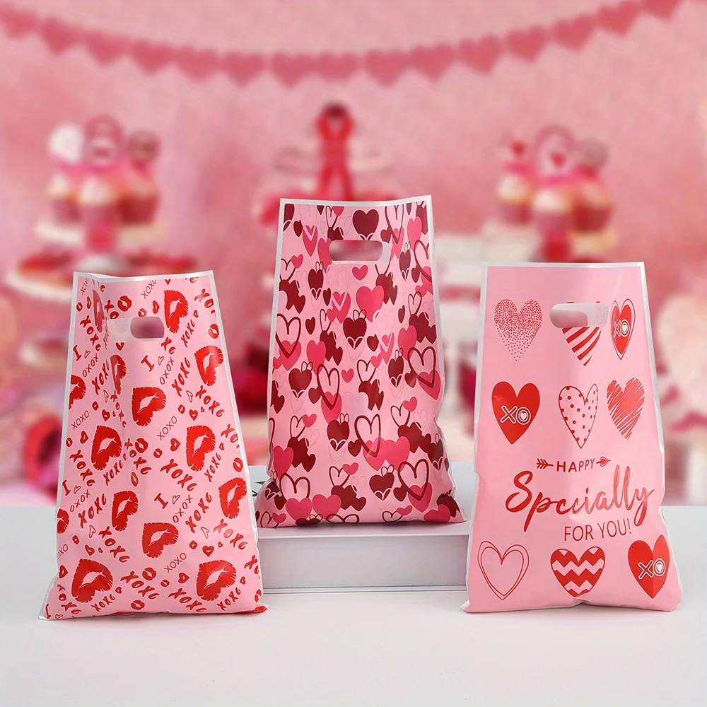 Cartoon Valentine's Day Candy Bag Love Heart Pink OPP Handbag 4 Pattern Mix Romantic Chocolate Decorative Bag Wedding Decoration