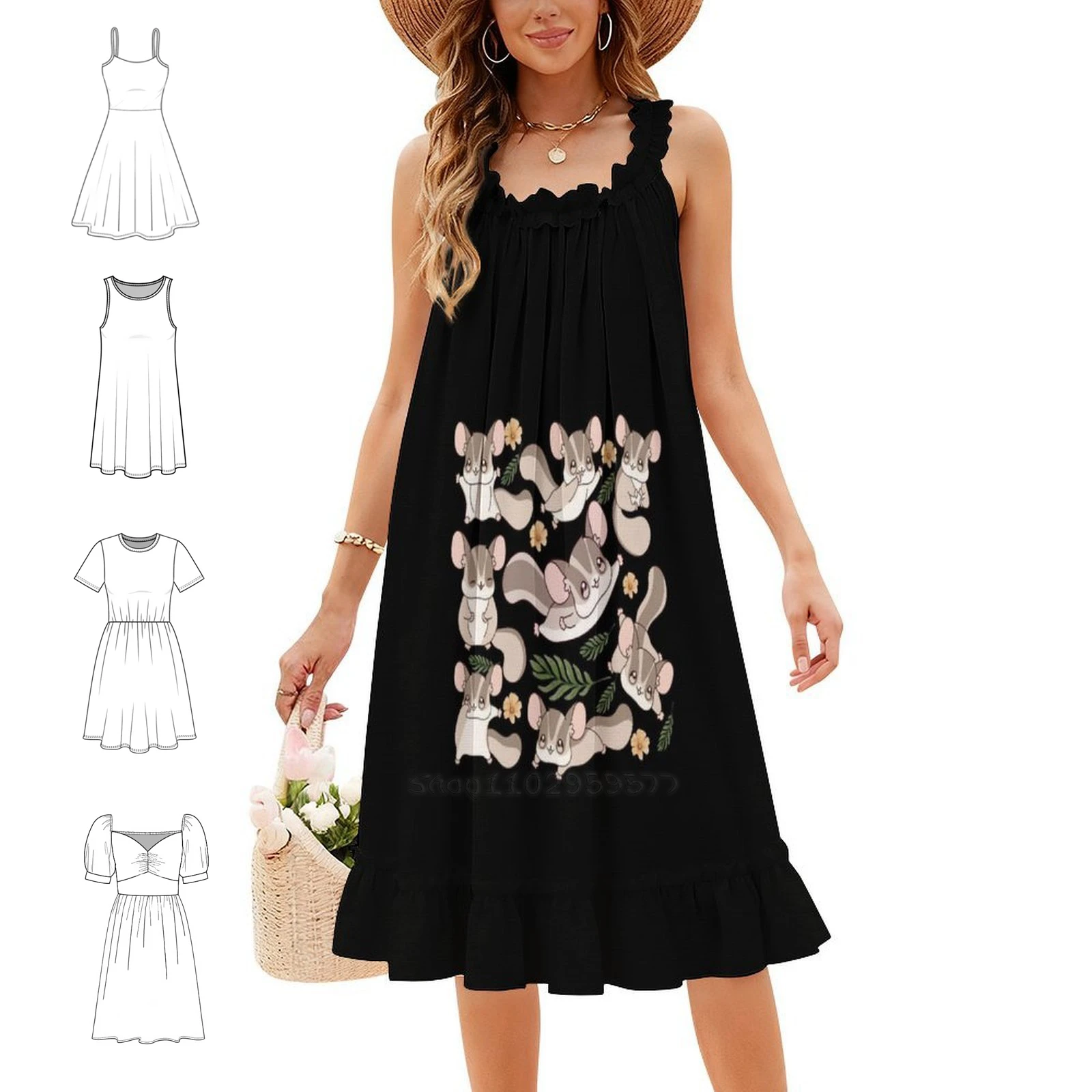 Sugar Glider – Adorable Flying Pet Design Gift Korean Style Casual Dress For Women Simple Daily Office Lady Dresses Sugar