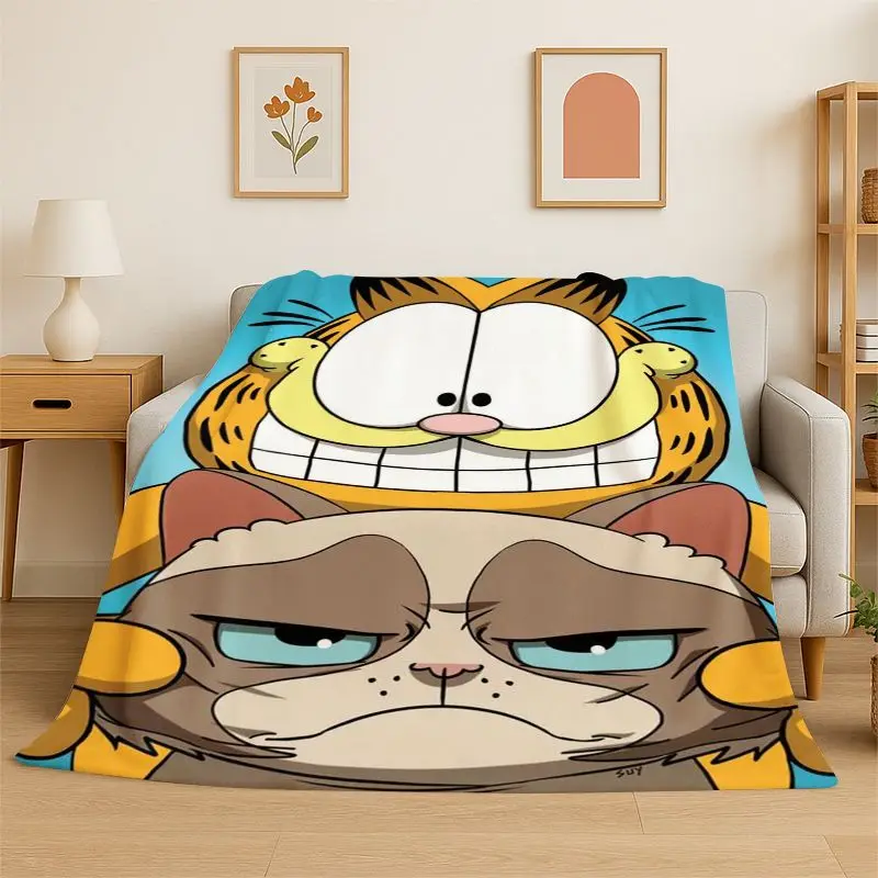 Cartoon Funny G-Garfield Cat Flannel Blanket Soft Warm Throw Blanket for Bedroom Living Room Bed Travel office Picnic Fest Gift