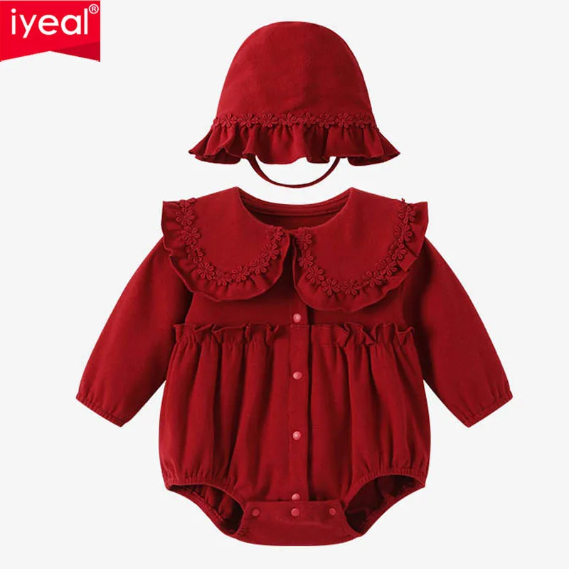 

IYEAL Baby Girl Romper 0-1Y Spring Newborn Baby Clothes With Hat For Princess Girls Long Sleeve Jumpsuit Infant Outfits Clothes