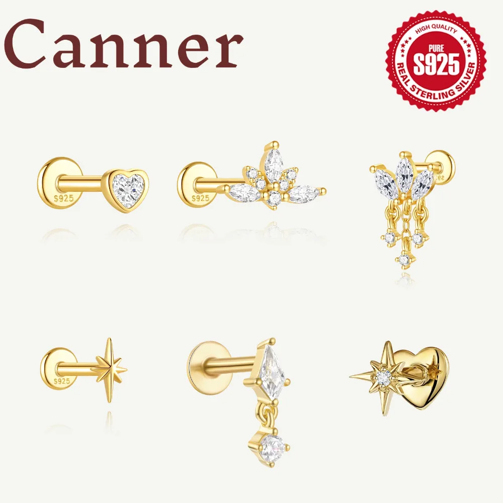 CANNER Silver 925 Sterling Helix Piercing Stud Earring Minimalist Tiny 18K Rolled Gold Earrings for Helix Tragus Daith Piercing