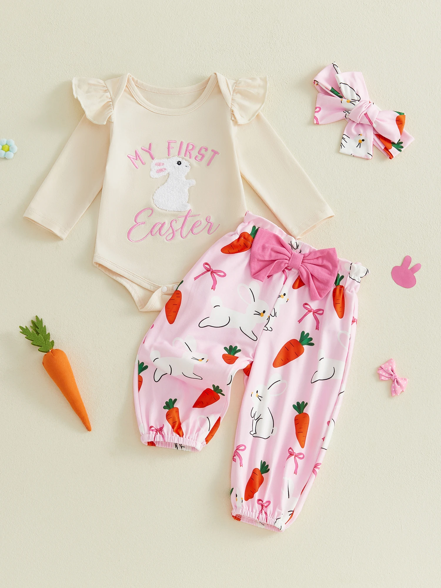 

Пасхальное платье для малышей с принтом кролика, комбинезон без рукавов с рюшами, в комплекте с повязкой на голову и леггинсами, комплект из 3 предметов для девочек