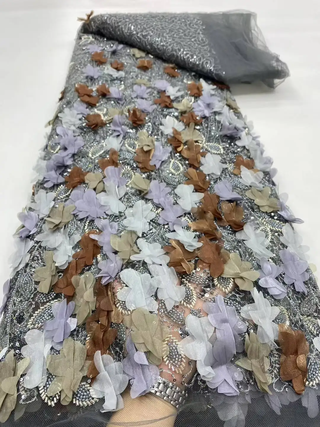 Tulle 3d ดอกไม้คุณภาพสูงไนจีเรียลูกไม้ผ้า 2025 เจ้าสาวลูกไม้สําหรับเย็บชุดแต่งงาน