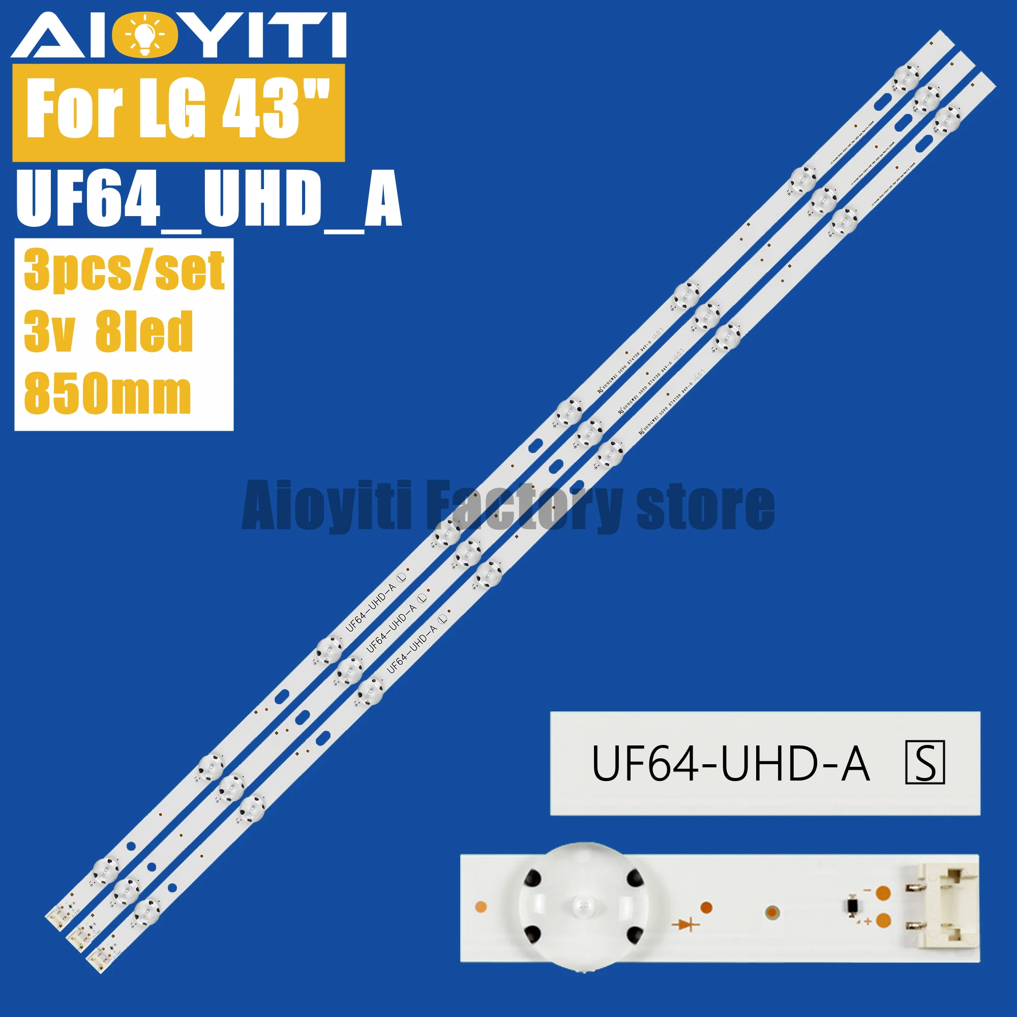 3pcs 8LED LED backlight strip for LG UF64_UHD_A HC430DGN-SLNX1 43UF6409 43UF6400 43UF640V 43UF6407 43UH610V 43UH619V 43UH603V