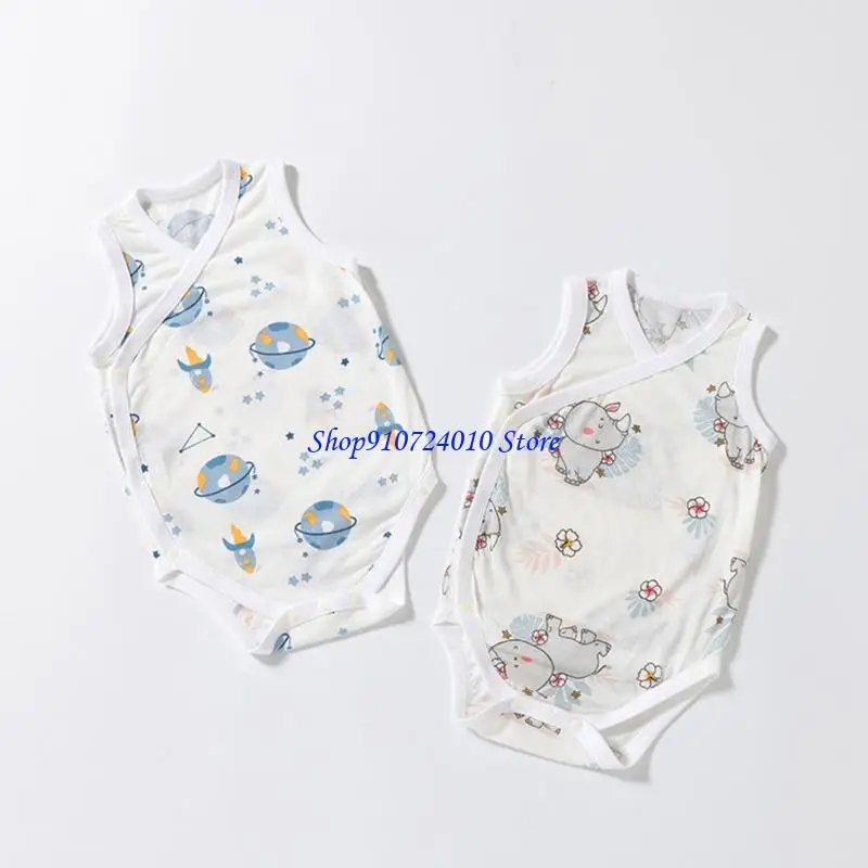 

77HD Summer Baby Romper Sleeveless Lightweight Outfit Easy Diaper Access Soft Fabric