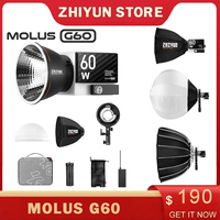 ZHIYUN MOLUS G60 COB 60W Pocket LED Light Video Photography Lighting for YouTube TikTok Video Studio Recording Outdoor Shooting