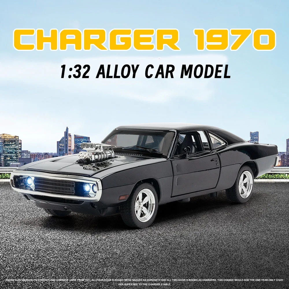 1:32 CHARGER 1970 Car Model Diecast Simulation Pull Back Sound and Lights Vehicles Model Toys Collection Ornament Children Gifts