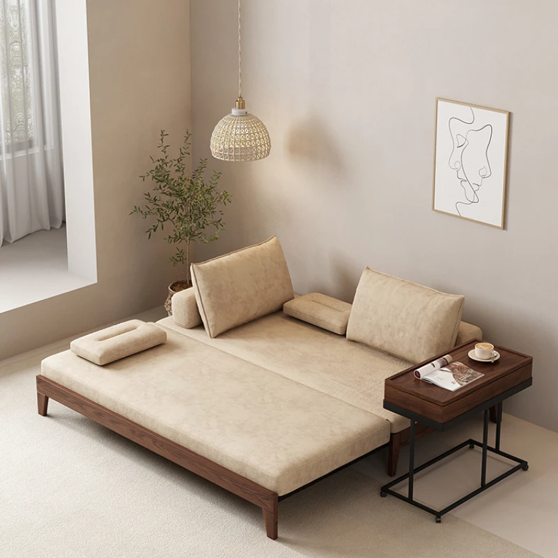 

Multifunctional solid wood sofa bed folding dual-purpose small apartment telescopic 1.8m double 1.5m.