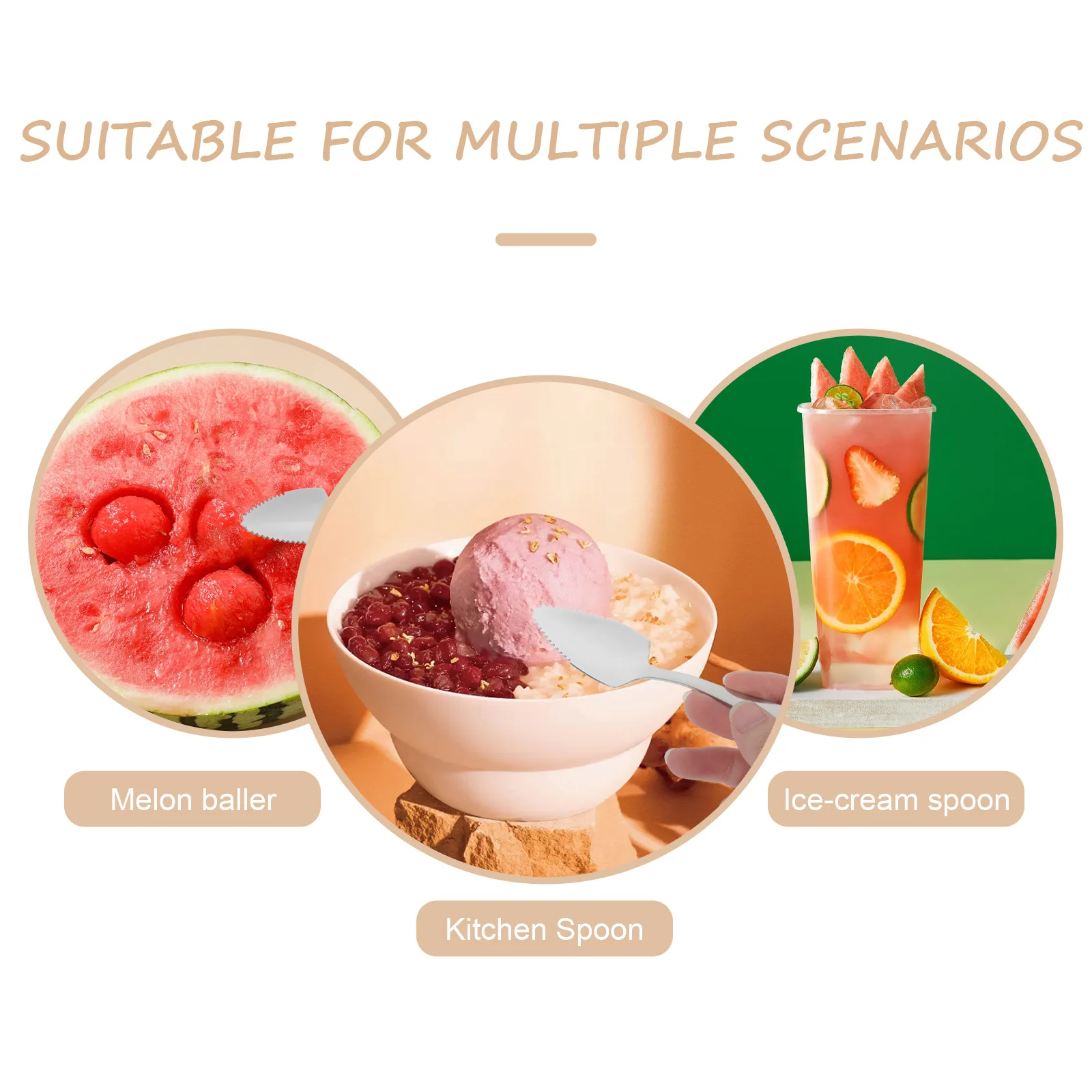 

6pcs Stainless Steel Fruit Spoons Serrated Edge For Ice Cream Dessert Grapefruit Spoon Kitchen Gadget Dishwasher Safe Smooth