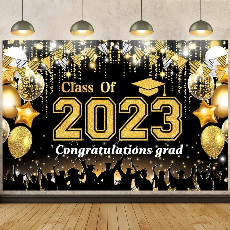 

Congratulation Grads Decorations Class of 2023 Graduation Decor Banner Bachelor's Cap Door Curtain Glasses Grad Party Supplies