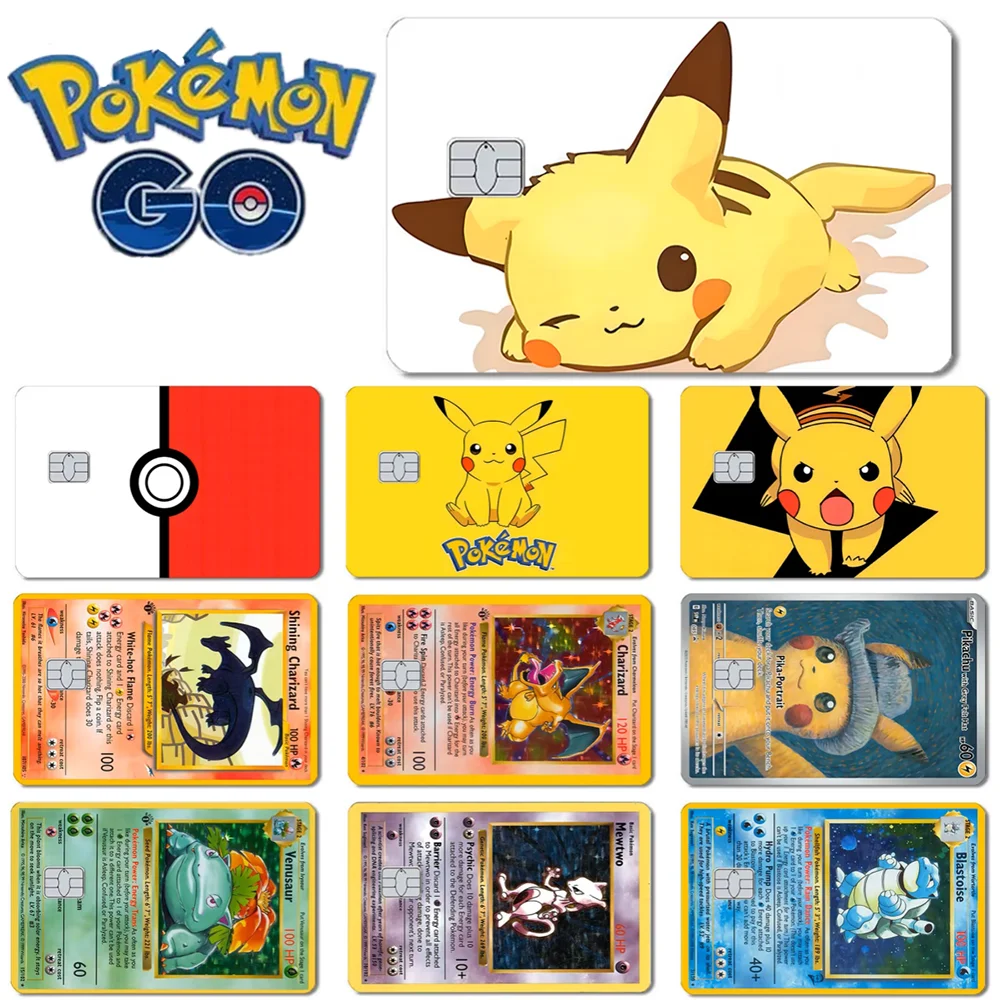 

Pokemon Card Decals Credit Card Skin Stereo 2.5D Stickers Pikachu Blastoise Decoration Waterproof Matte Frosted Stickers
