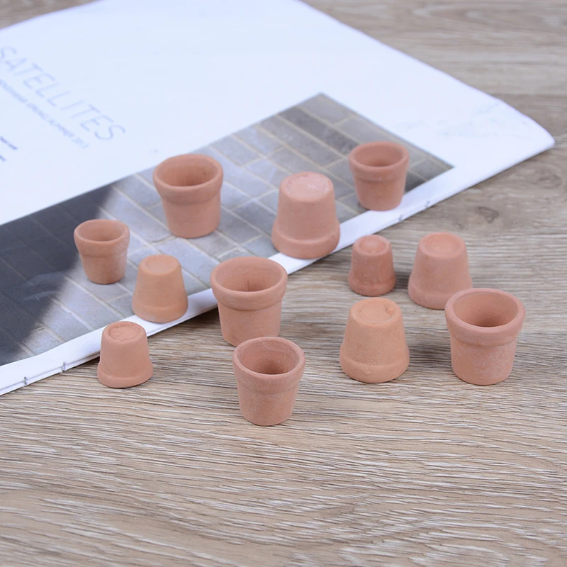 [F] 12Pcs Dollhouse 1:12 miniature flower pot handmade red clay pot garden home