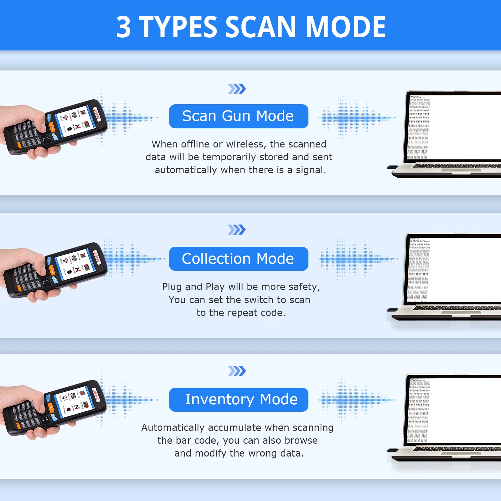 Jooytec 1D láser 2D escáner de código de barras inalámbrico Terminal colector de datos portátil para inventario almacén stock