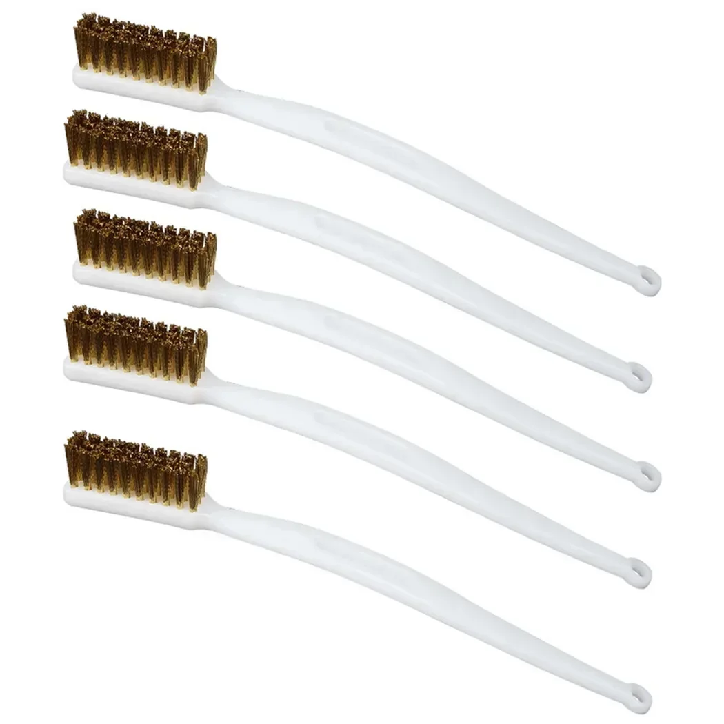 5PCS Plastic Handle Brass Wire Brush For Industrial Devices Polishing Cleaning Metal Remove Rust Brushes Brass Cleaning Brushes