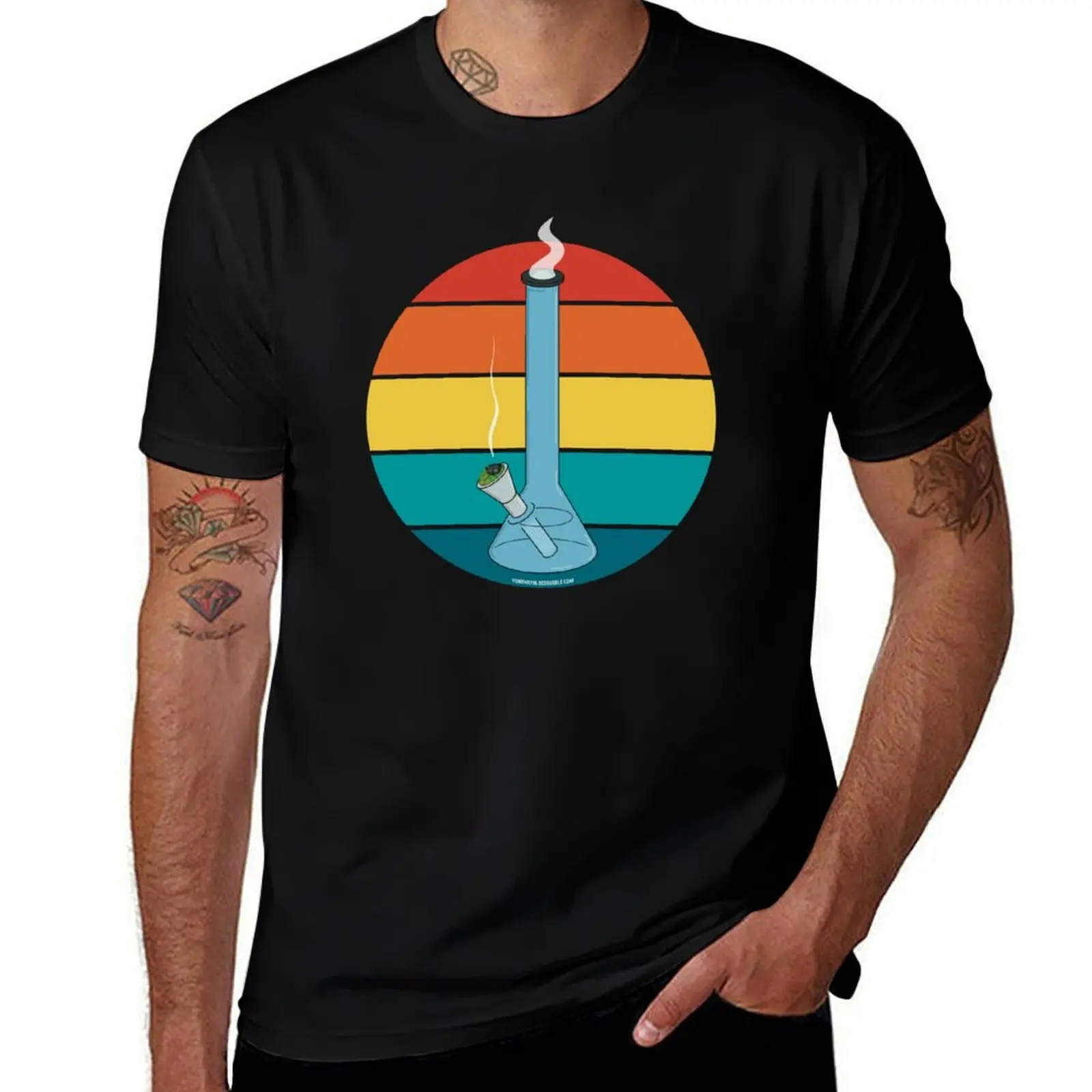 Retro Vintage Sunset Cartoon Bong 1 T-Shirt Comfort Stretch Tee Shirt T-Shirt