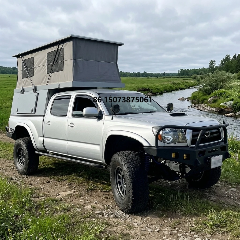 Family Size Rooftop Tent for Camper Van-Double Layer Pop Automatic Opening Waterproof 270 Awning Camper Trailers All Season