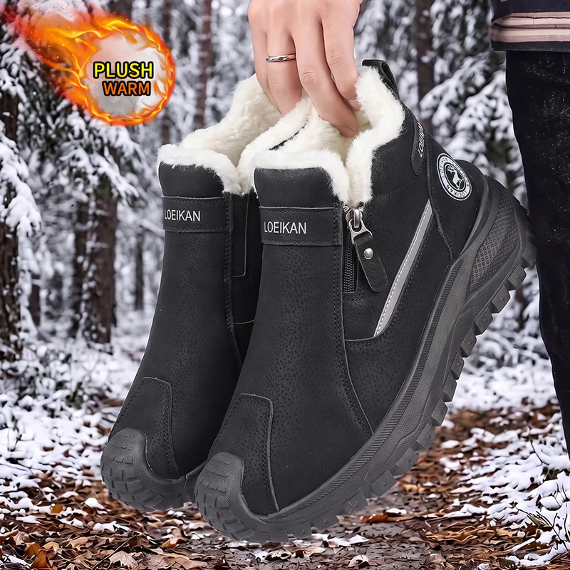 Herren Warme Fleece-Gefütterte Winter-Knöchelstiefel mit Seitenreißverschluss, Rutschfeste Dicke Sohle, Lässige Schneestiefel für Männer – Detail 7