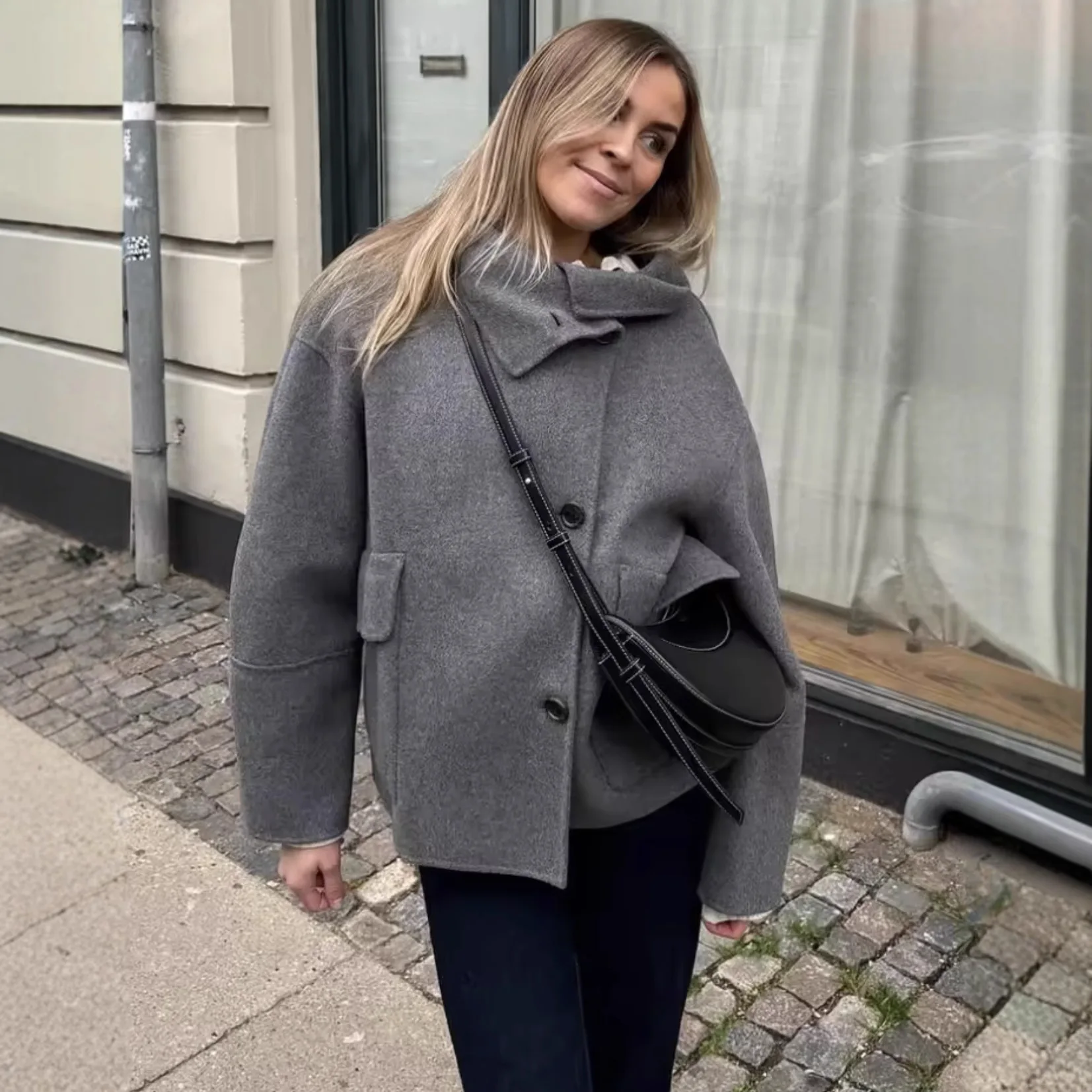 

Bestseller Women's Mock Neck Wool Coat, Classic Single-Breasted Long Sleeve Trench Coat for Women