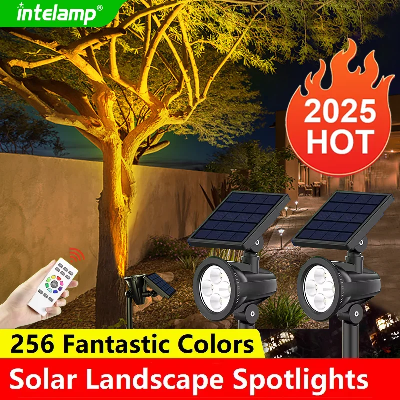 4LED Solar Spotlights Garden Waterproof IP65 Spot Lights Brightness Adjustable for Outdoor Backyard Driveway Lawn Decor Lighting