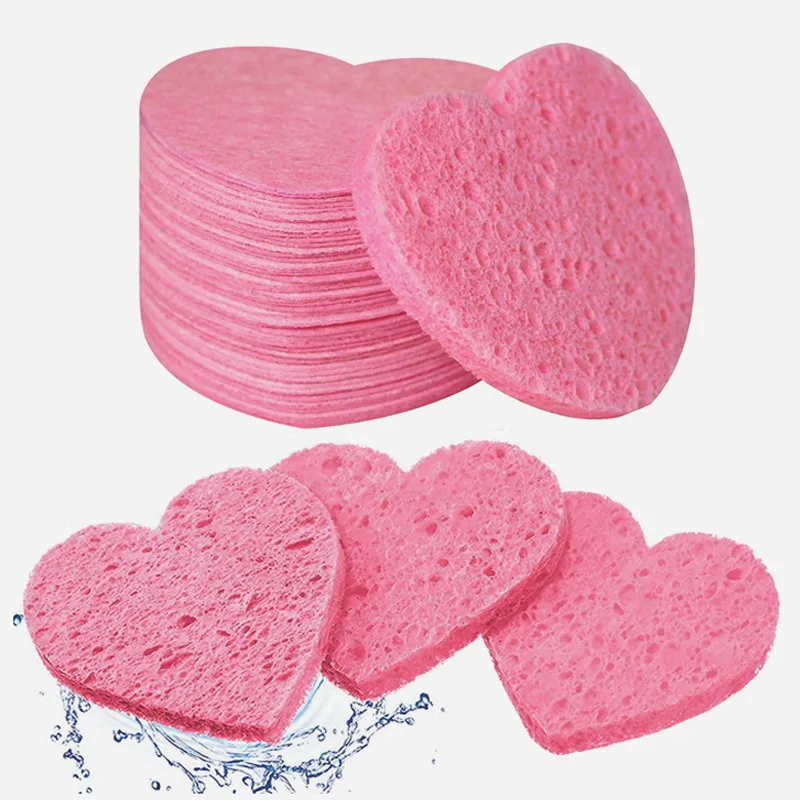 10/20/30PCS Facial Sponges Heart Shape Compressed Facial Sponges Natural Facial Cleansing Sponges Pads Exfoliating Sponges