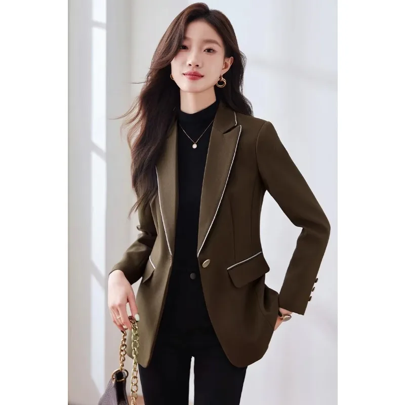 Lnsozkdg Casual All-match Korean-style Women's Jacket 2024 Spring Autumn New Simple One-button Blazer Elegant Business Suit Top