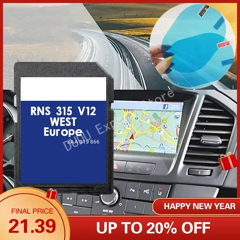 

AZ Sat Nav V12 West RNS315 Unit Map Navigation Update 2020 2021 for Bosch with Anti Fog Reaview Stickers