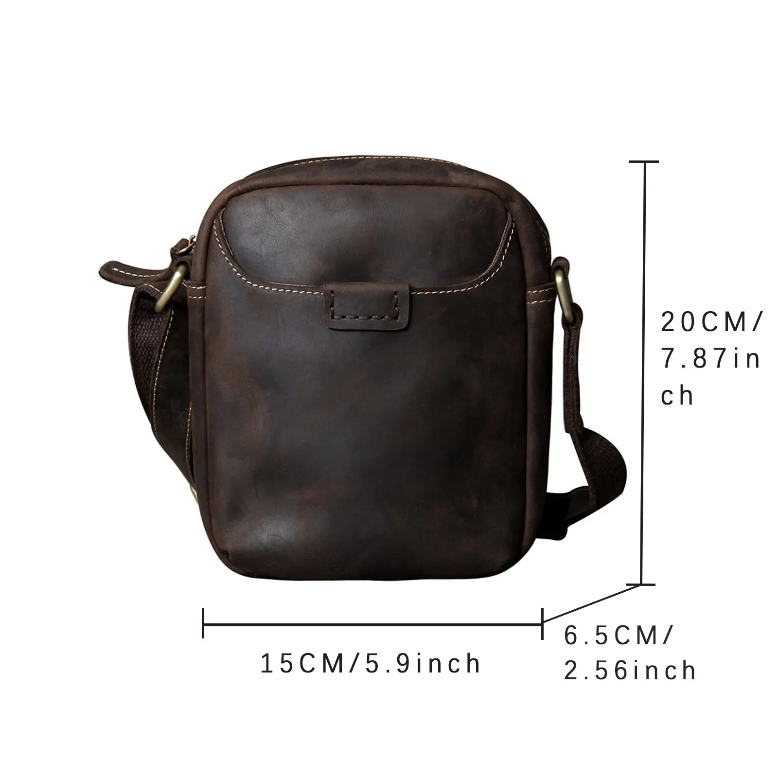 S.WORKER Vintage Echtleder Herren Umhängetaschen Crossbody-Taschen Crazy Horse Handgefertigte Mini-Tasche für Handy & Schlüssel – Detail 3