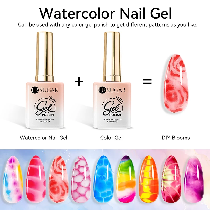 UR SUGAR 1/2Pcs 15ml Function Gel Clear Blooming Polish Watercolor Gel Nail Polish Base Top Coat Fiber Rubber Base Gel Manicure