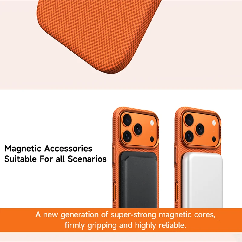 Magnetische Matte Handyhülle aus Legierung mit Einfarbigem Glas für iPhone 17 18 Pro Max 16 Pro, Carbonfaser-Textur, Kabellose Ladung, Rückseitenabdeckung – Detail 10