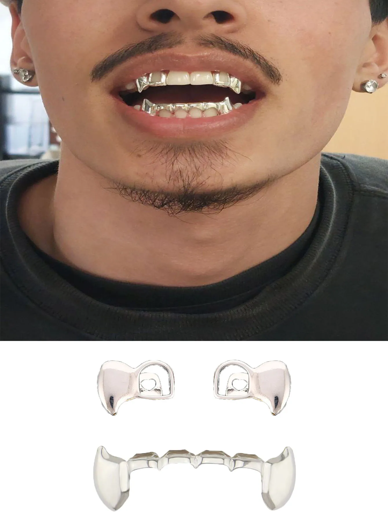 Fashion Dental Grillz Single Sided Hollowed Out Canine Lower Teeth Jewelry Hip Hop Grill