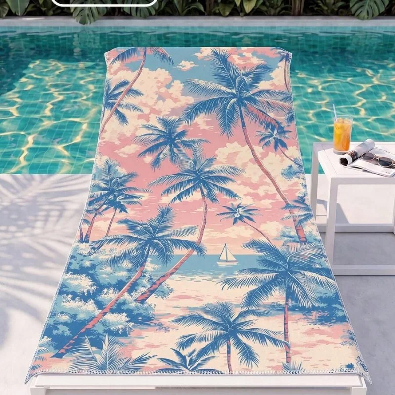Retro Geometric Blue Yellow Coconut Palm Tree Print Beach Towel Soft Bath Blanket Lightweight Towel For Beach Pool Summer Travel