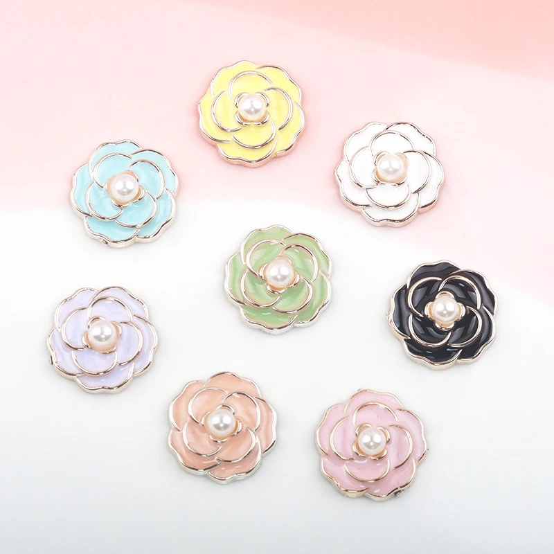 10Pcs17mm Plastic Flower Pearl Dropping Oil Craft Handmade Diy Wedding Dress Invitation Bow Headwear Decoration Accessories