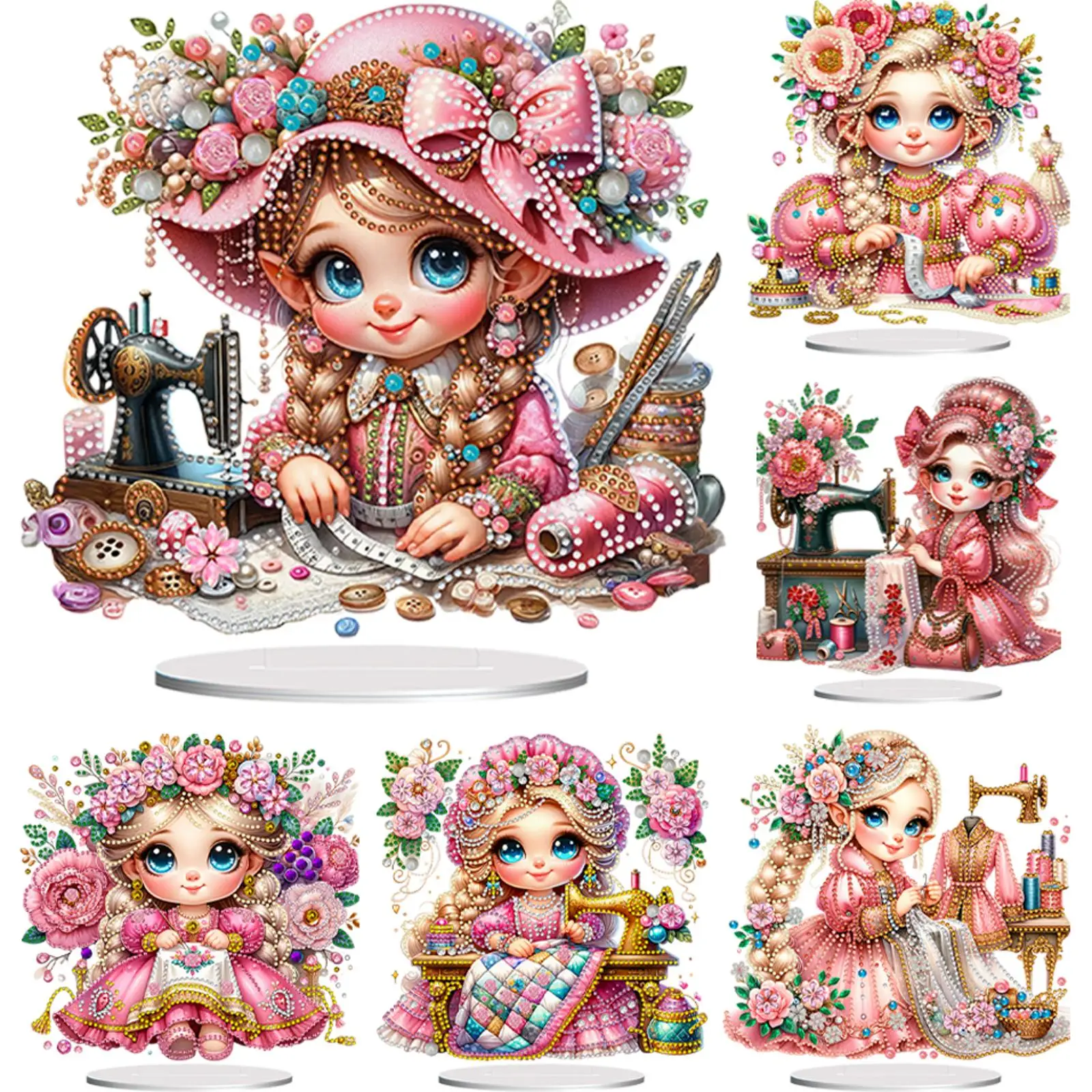 

Sewing Machine Girl Ornaments Kit PVC Special Shaped Diamond Painting Desktop 5D DIY Diamond Art Tabletop Decorations for Adults