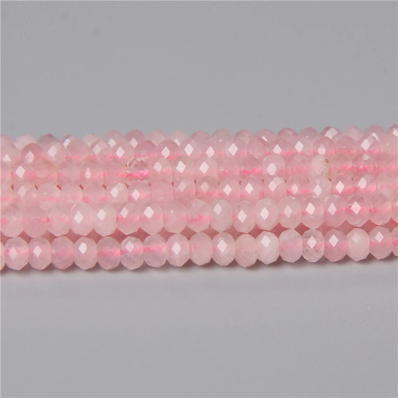 Natural Faceted Rose Pink Quartz Beads Small 3x4mm Stone Beads for Women Girl Jewelry Making DIY Necklace Accessories 15''