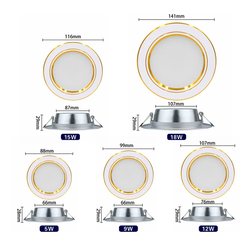 Faretto da incasso a LED 5W 9W 12W 15W 18W Lampada da soffitto a LED rotonda da incasso AC 220V 230V 240V Illuminazione per interni Bianco caldo freddo