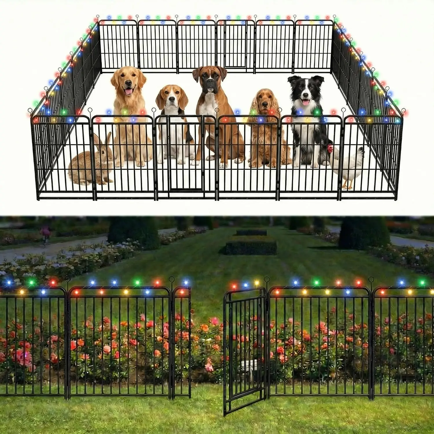 24 Panels No Dig Outdoor Garden Fence with Gate for Yard 40 in X 54 ft, Customized