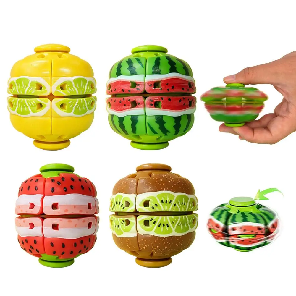 2 in 1 Fruit Rotating Top Puzzle Toy 360 Degree Smooth Spinning Fidget Toy Desk Sensory Toy for Stress Relief Strawberry Lemon