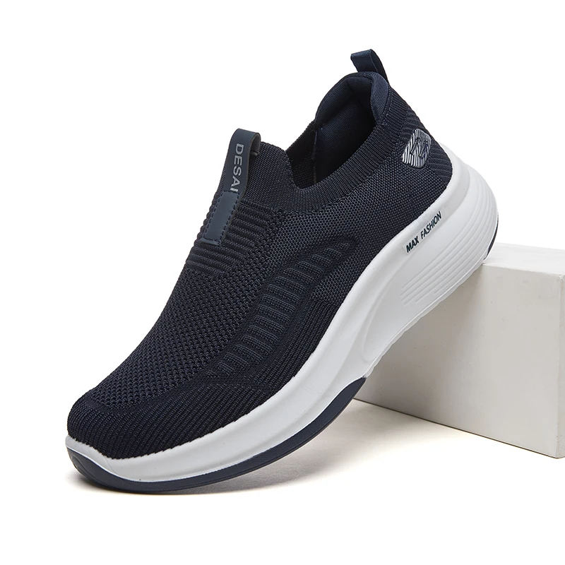 Desai Men's 2026 Autumn Flying Knit Slip-on Shoes Breathable Mesh Thick Sole Lightweight Casual Walking Sneakers Outdoor Footwea