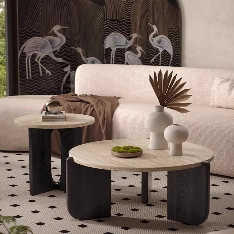 

ins walnut bedroom bedside small edge creative coffee table corner medieval cave stone round simple bed and breakfast