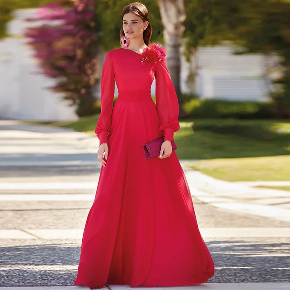 Elegant Chiffon Mother of the Bride Dresses Customized V Neck Long Sleeves Wedding Party Gowns A-Line فساتين السهرة