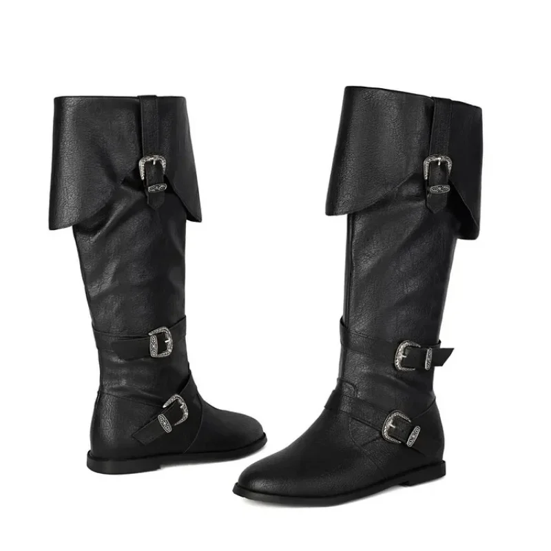 Medieval Retro Renaissance Shoes Men's And Women's Cosplay Belt Buckle Over The Knee High Boots Casual Comfortable Western Boot