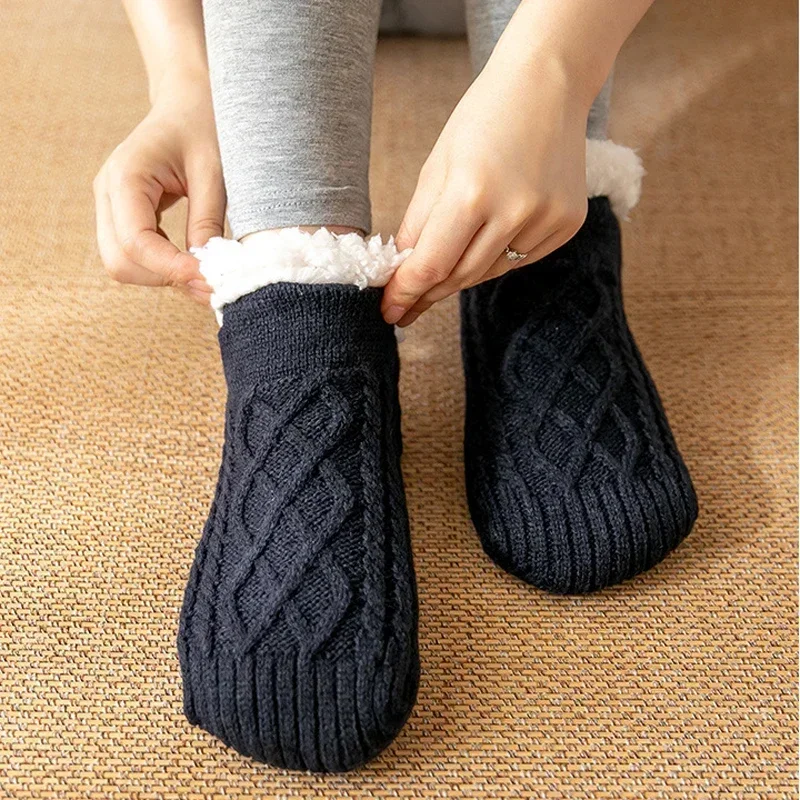 Warm Non Slip Socks Thermal Men Winter Short Cotton Thickened Family Sleep Soft Grip Plush Floor Slipper Sock Fluffy Women 2024