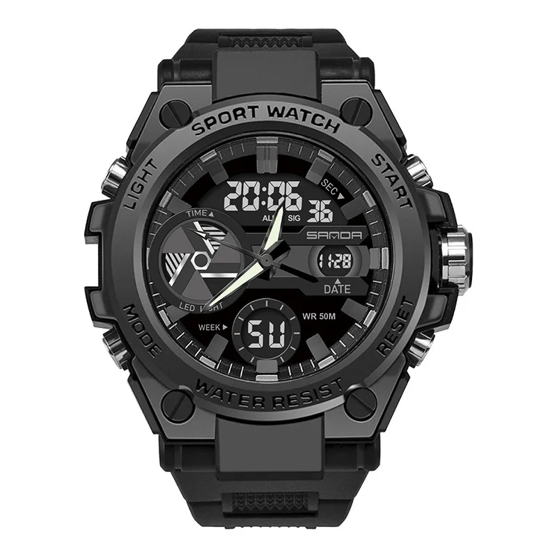 Fashion Sanda Waterproof Electronic Digital Wristwatches Sports Male Student Youth Trend Military Multifunctional Nightlight