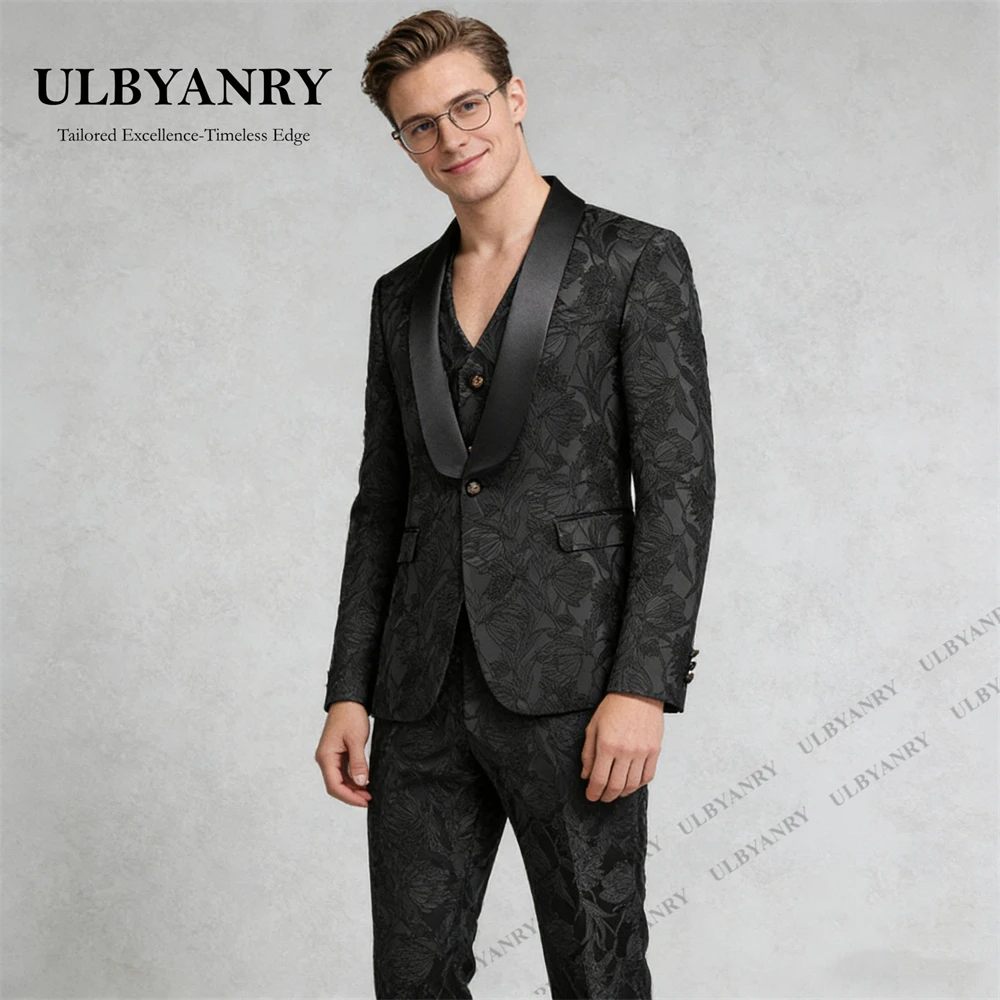 

ULBYANRY Black Tie Gathering Party Suit Attire for Men M-6XL Formal Events Evening Dating Suit 3 Piece Jacket Vest Pants Set