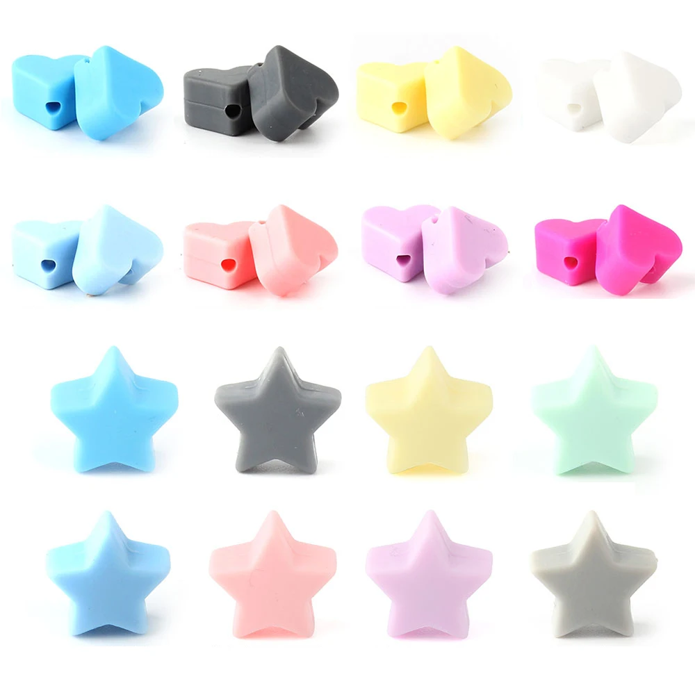 10pcs Cartoon Heart Star Shape Silicone Beads To Make Bracelets Keychain For Jewelry Making Necklace Lovely DIY Accessories