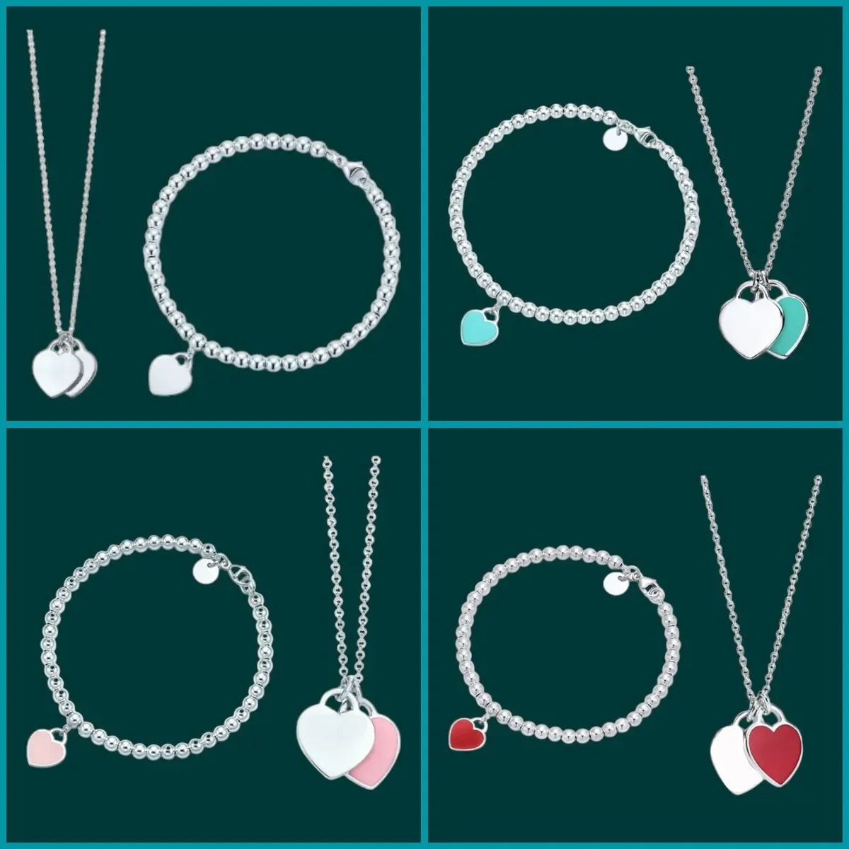 Essential for a refined lifestyle, this heart-shaped bead bracelet necklace set is beautiful and never closes.