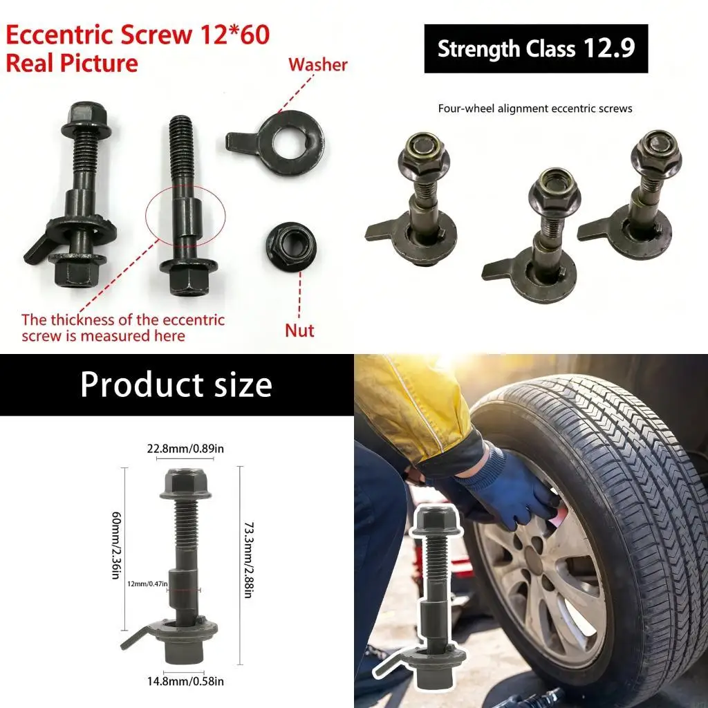 Wheel Alignment Cambers Bolt Ajustable Front Alignment Cambers Bolts for Automotive Suspension Tuning Secure Locking X37F