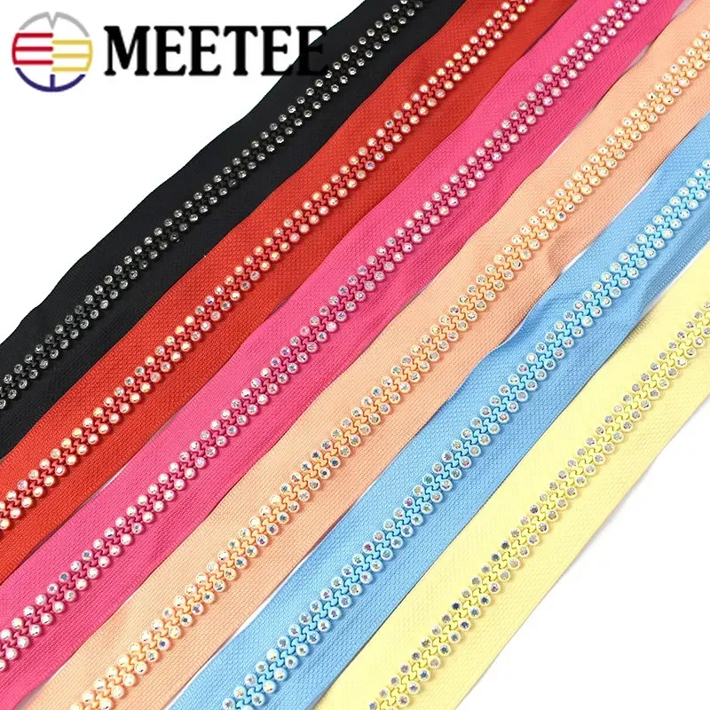 1/2Pcs 10# Resin Zippers 60cm Open-End Rhinestone Decorative Zips Repair Kit Bag Clothes Jacket Sewing Material Home Accessories