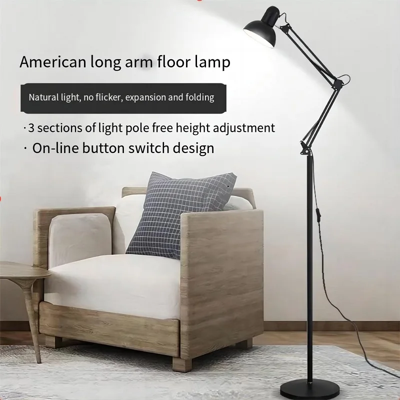 

American Long Arm Folding Floor LED Lamp Simple Industrial Wind Fishing Light Living Room Bedroom Study Floor Lamp