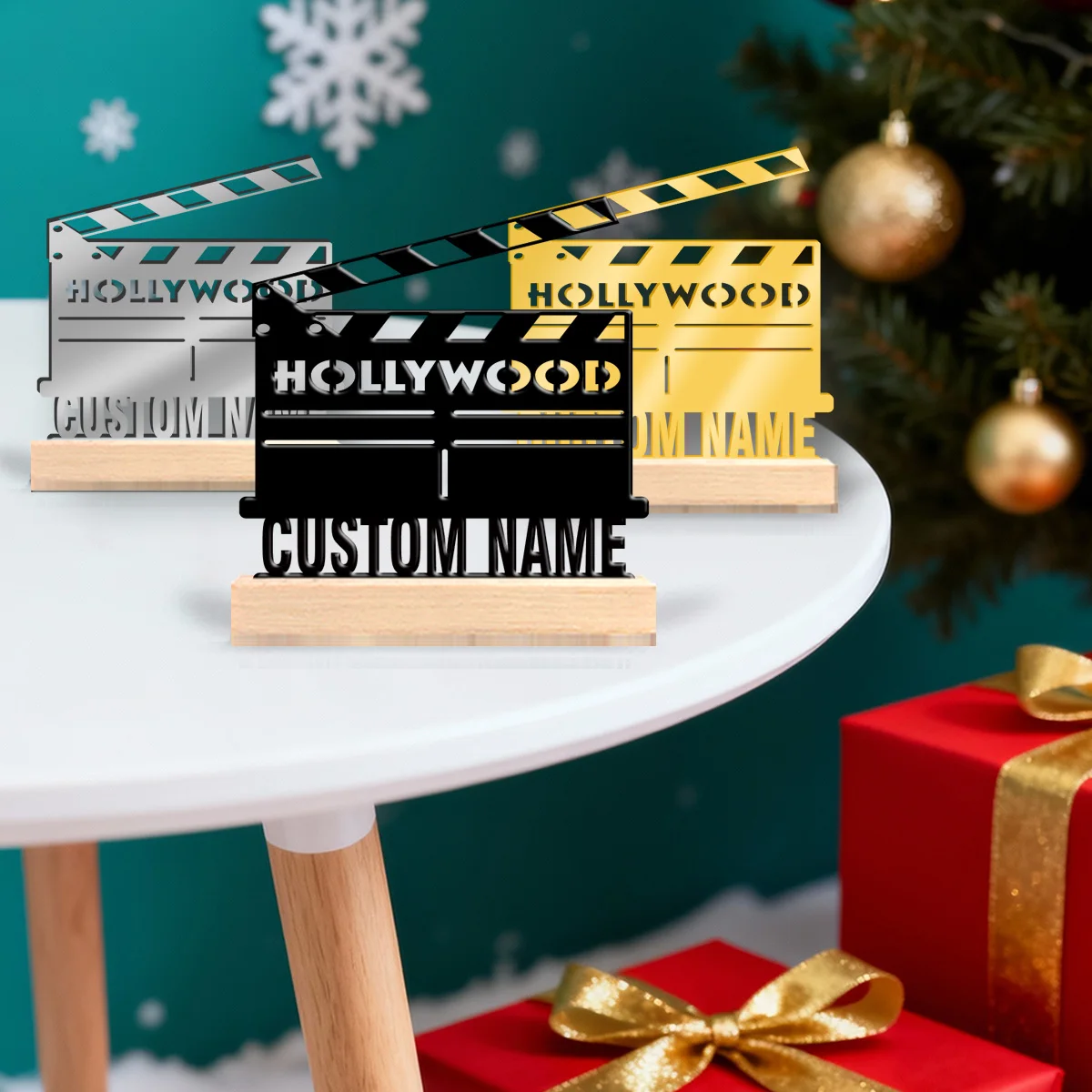 1pc Customized Metal Handicraft Ornaments Custom Name Equipped with A Wooden Base Modern Rural Home Desktop Decorations